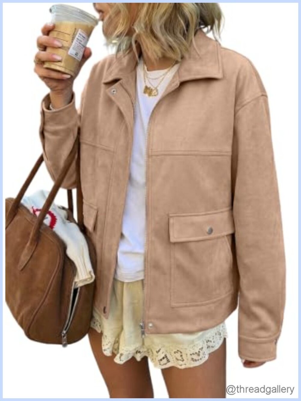 Womens Faux Suede Jacket Casual Fall Winter Coat Zip Up